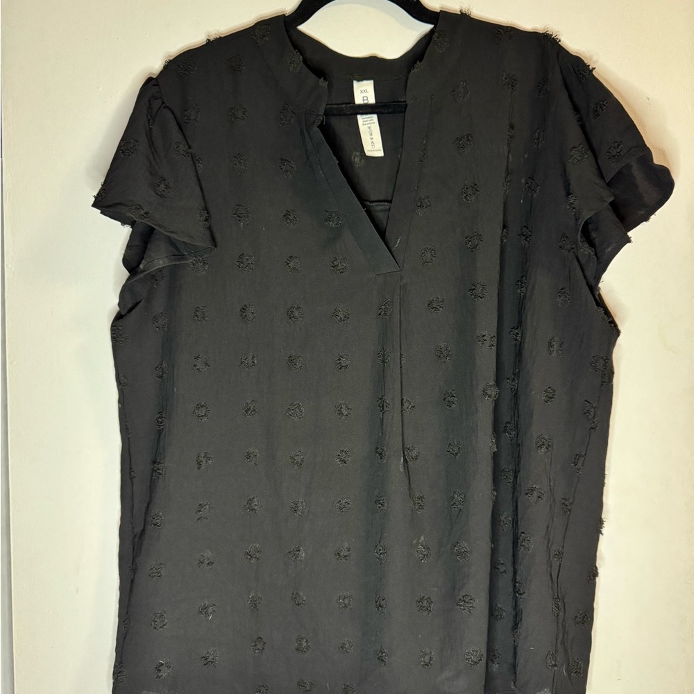 Black Textured Dot Blouse - Short Sleeve - Size XXL